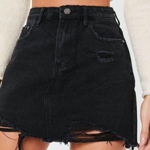 Black ripped a line denim micro mini skirt